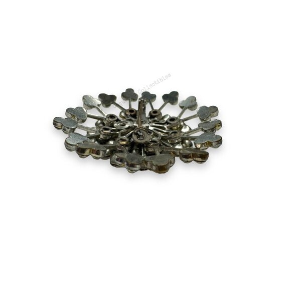 Silver Tone Clear Crystal Riveted Layered Snowflake Star Burst Brooch Vintage - Picture 8 of 8